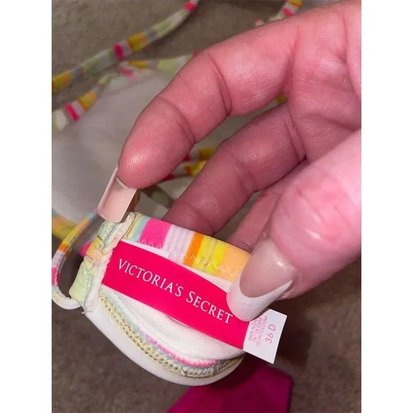 Victoria's Secret Striped String Bikini Top 34DD Multicolor Ruffle Detail - Picture 3 of 13